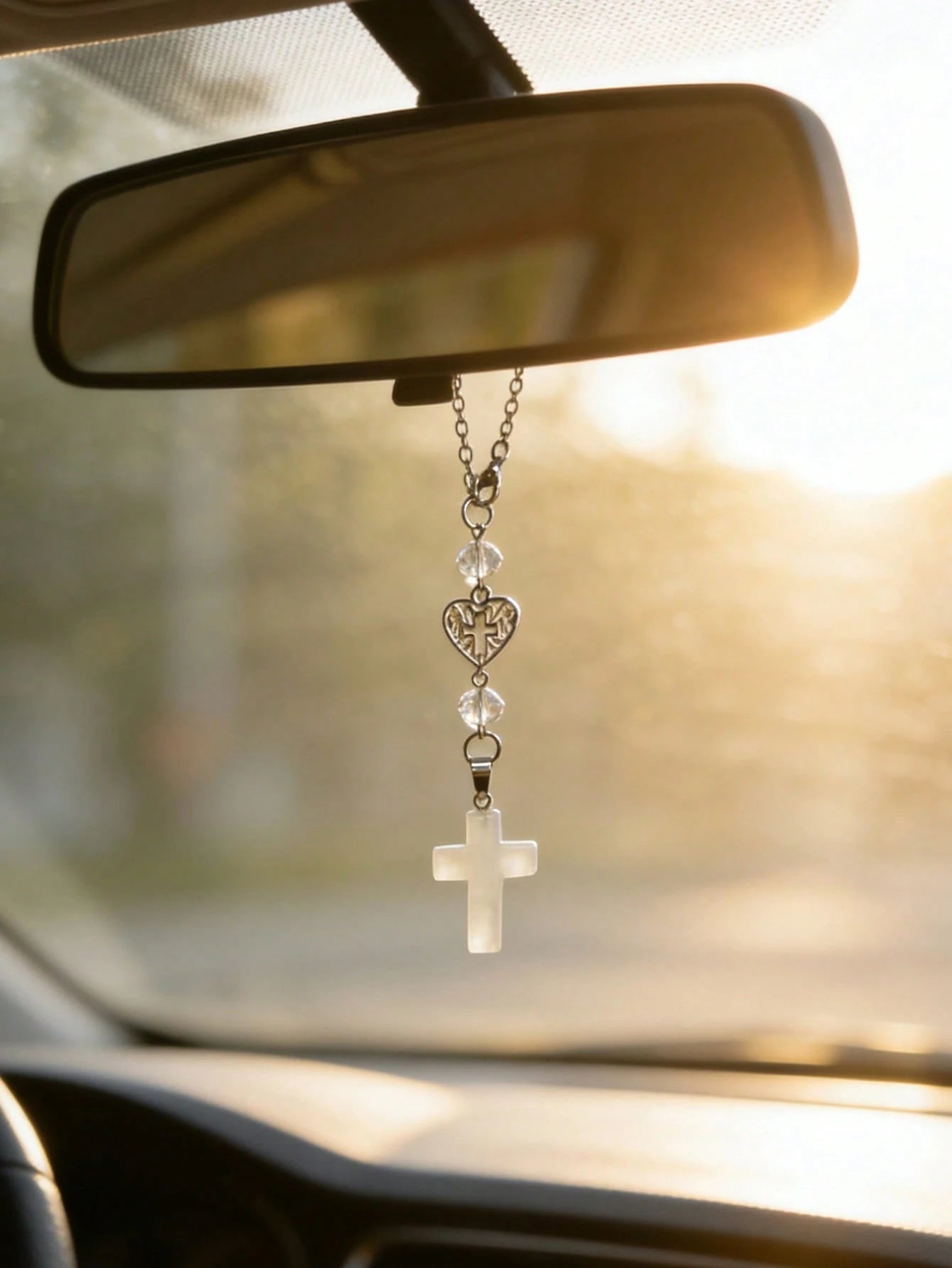 1pc Cross Car Pendant, Car Steering Wheel Decoration Chain, Car Interior Decoration Accessories