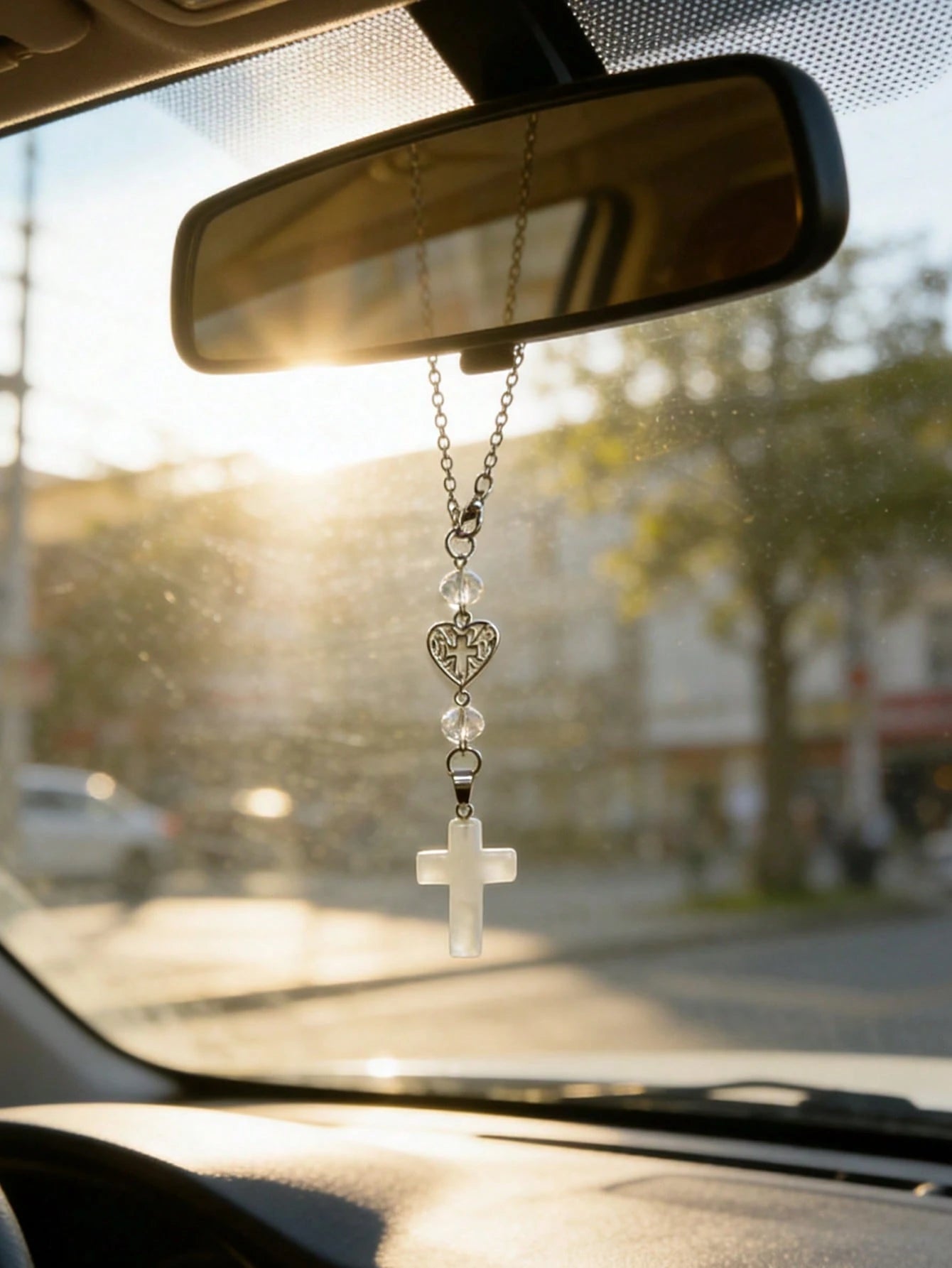 1pc Cross Car Pendant, Car Steering Wheel Decoration Chain, Car Interior Decoration Accessories