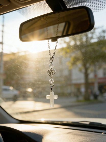 1pc Cross Car Pendant, Car Steering Wheel Decoration Chain, Car Interior Decoration Accessories