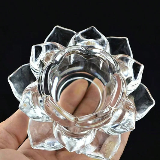 1pc Crystal Lotus Tea Light Candle Holder/Glass Tea Light Candle Holder Decor, Suitable For Christmas, Home, Wedding Party
