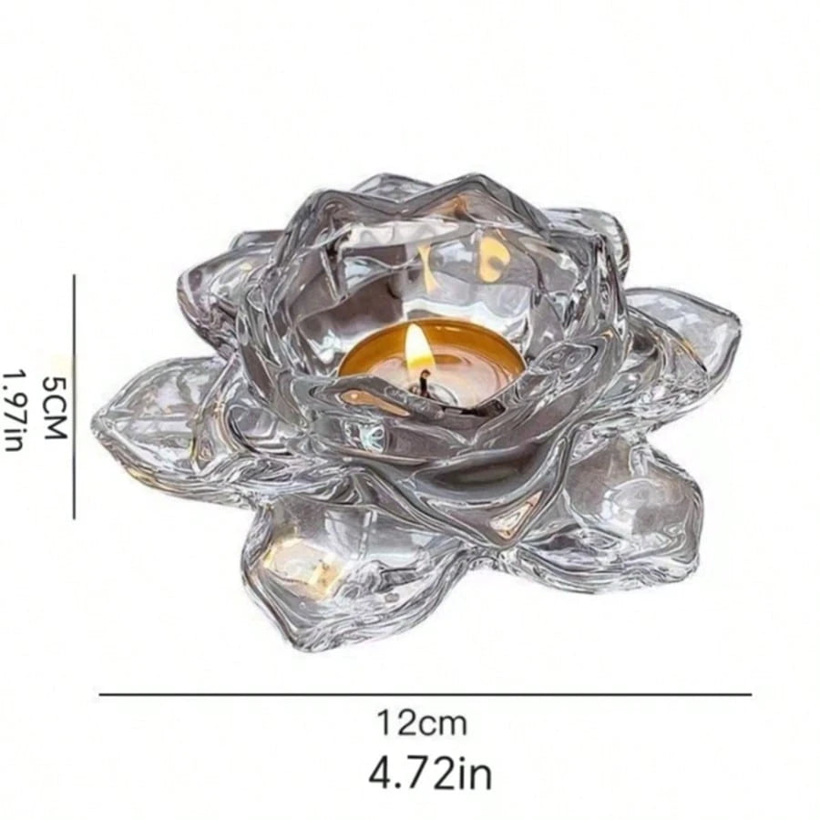 1pc Crystal Lotus Tea Light Candle Holder/Glass Tea Light Candle Holder Decor, Suitable For Christmas, Home, Wedding Party