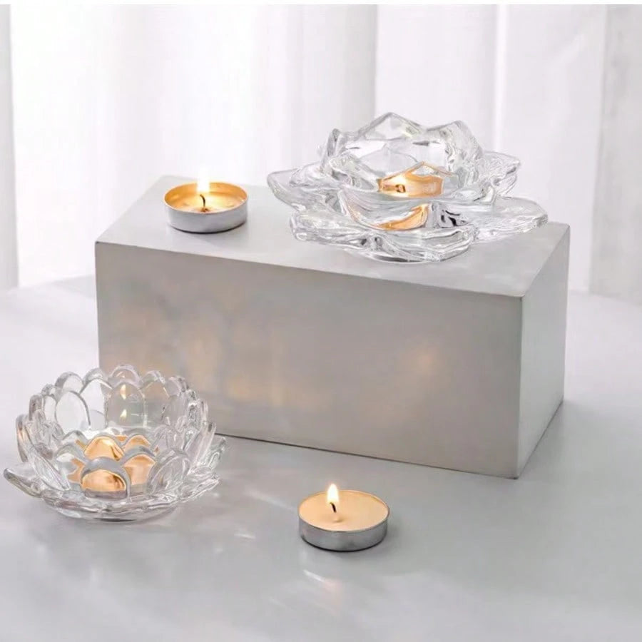 1pc Crystal Lotus Tea Light Candle Holder/Glass Tea Light Candle Holder Decor, Suitable For Christmas, Home, Wedding Party