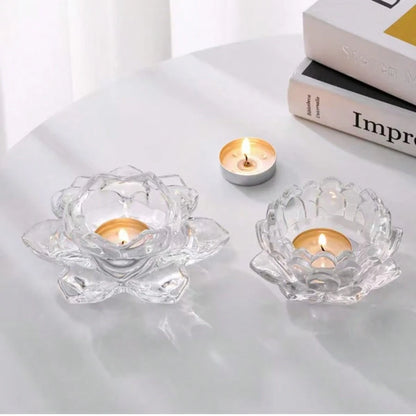 1pc Crystal Lotus Tea Light Candle Holder/Glass Tea Light Candle Holder Decor, Suitable For Christmas, Home, Wedding Party