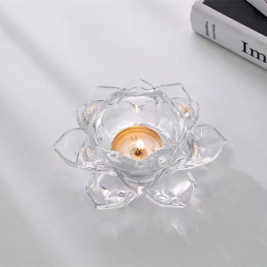 1pc Crystal Lotus Tea Light Candle Holder/Glass Tea Light Candle Holder Decor, Suitable For Christmas, Home, Wedding Party