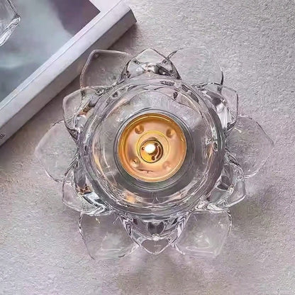 1pc Crystal Lotus Tea Light Candle Holder/Glass Tea Light Candle Holder Decor, Suitable For Christmas, Home, Wedding Party