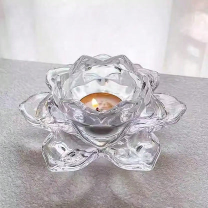1pc Crystal Lotus Tea Light Candle Holder/Glass Tea Light Candle Holder Decor, Suitable For Christmas, Home, Wedding Party