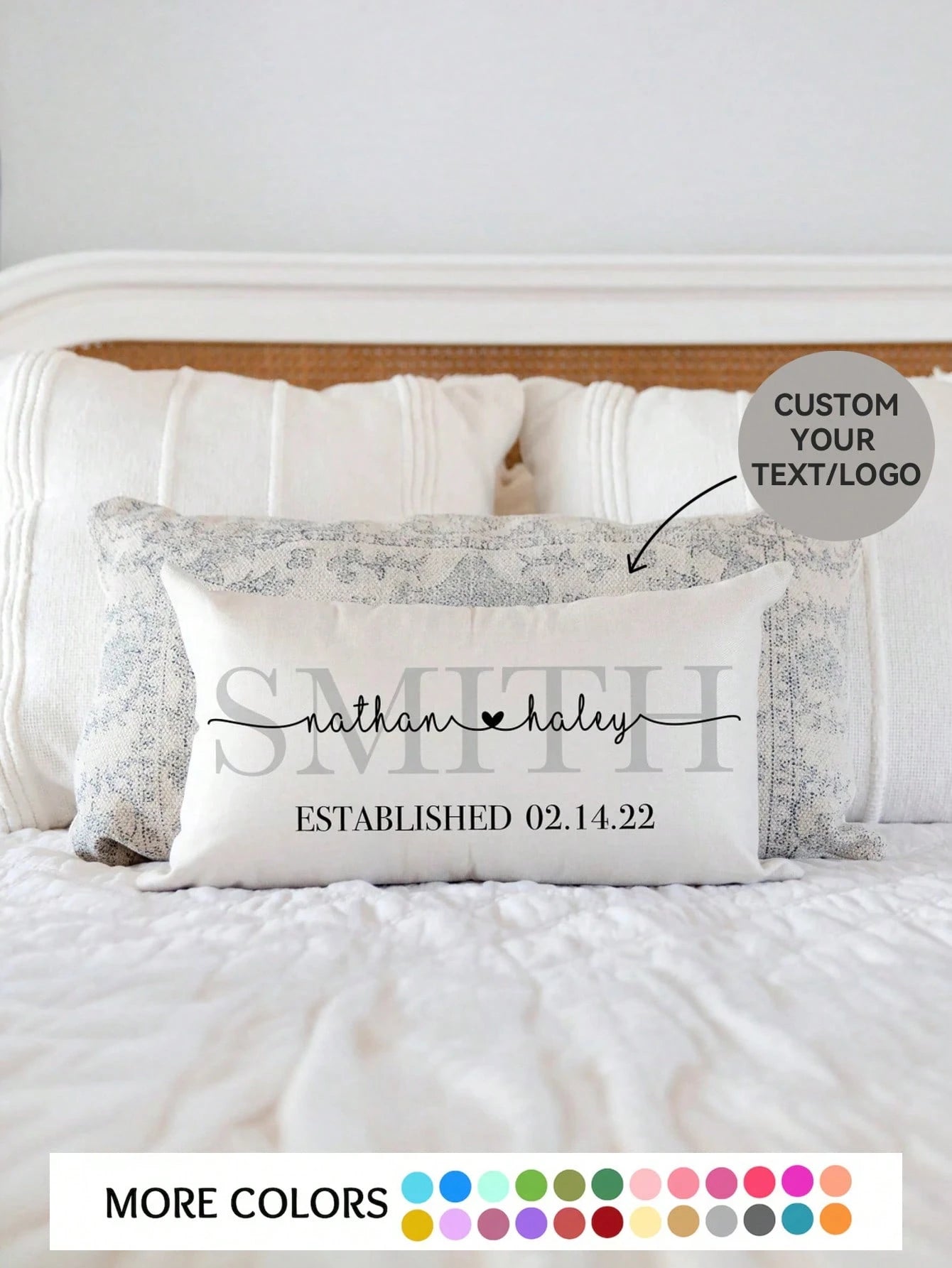 1pc Customizable Family Name & Date DIY Lumbar Pillow Cover, Minimalist Luxury Surname Heart Design, Multi-Color Options, Wedding Anniversary Gift, Bedroom Headboard Sofa Lumbar Cushion, All Season, S