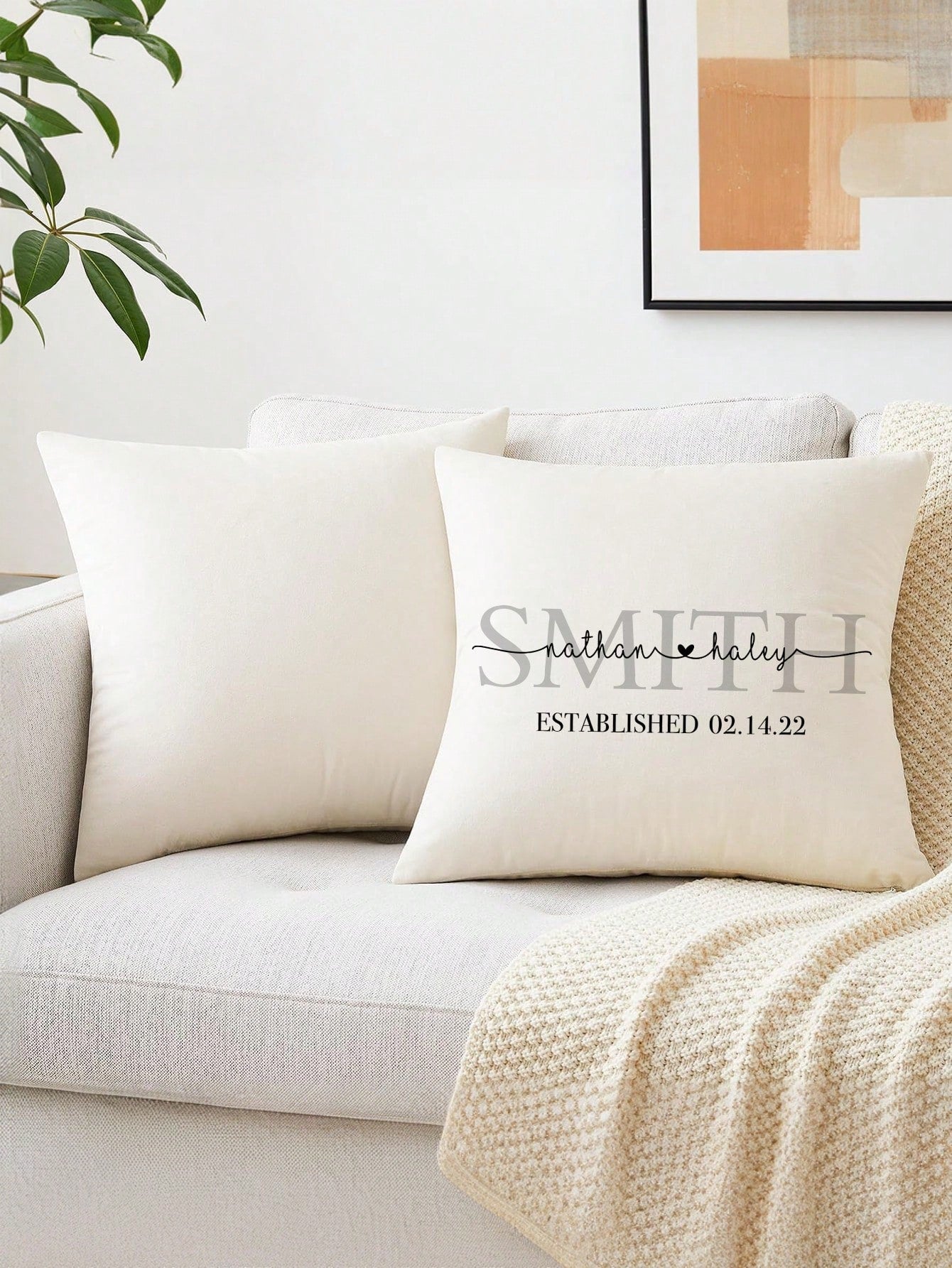 1pc Customizable Family Name & Date DIY Lumbar Pillow Cover, Minimalist Luxury Surname Heart Design, Multi-Color Options, Wedding Anniversary Gift, Bedroom Headboard Sofa Lumbar Cushion, All Season, S