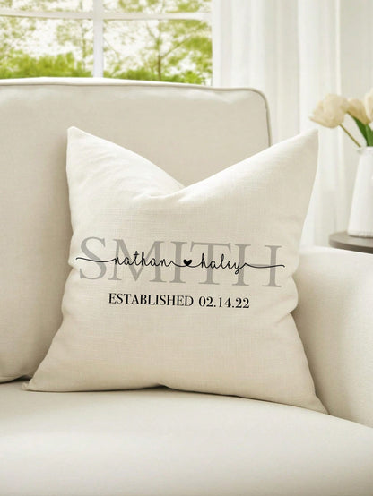 1pc Customizable Family Name & Date DIY Lumbar Pillow Cover, Minimalist Luxury Surname Heart Design, Multi-Color Options, Wedding Anniversary Gift, Bedroom Headboard Sofa Lumbar Cushion, All Season, S