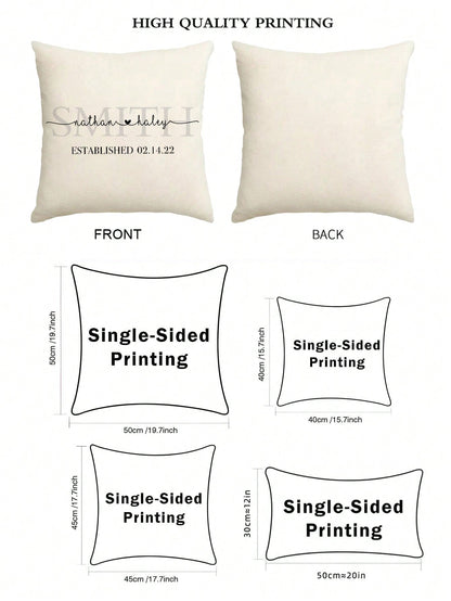 1pc Customizable Family Name & Date DIY Lumbar Pillow Cover, Minimalist Luxury Surname Heart Design, Multi-Color Options, Wedding Anniversary Gift, Bedroom Headboard Sofa Lumbar Cushion, All Season, S