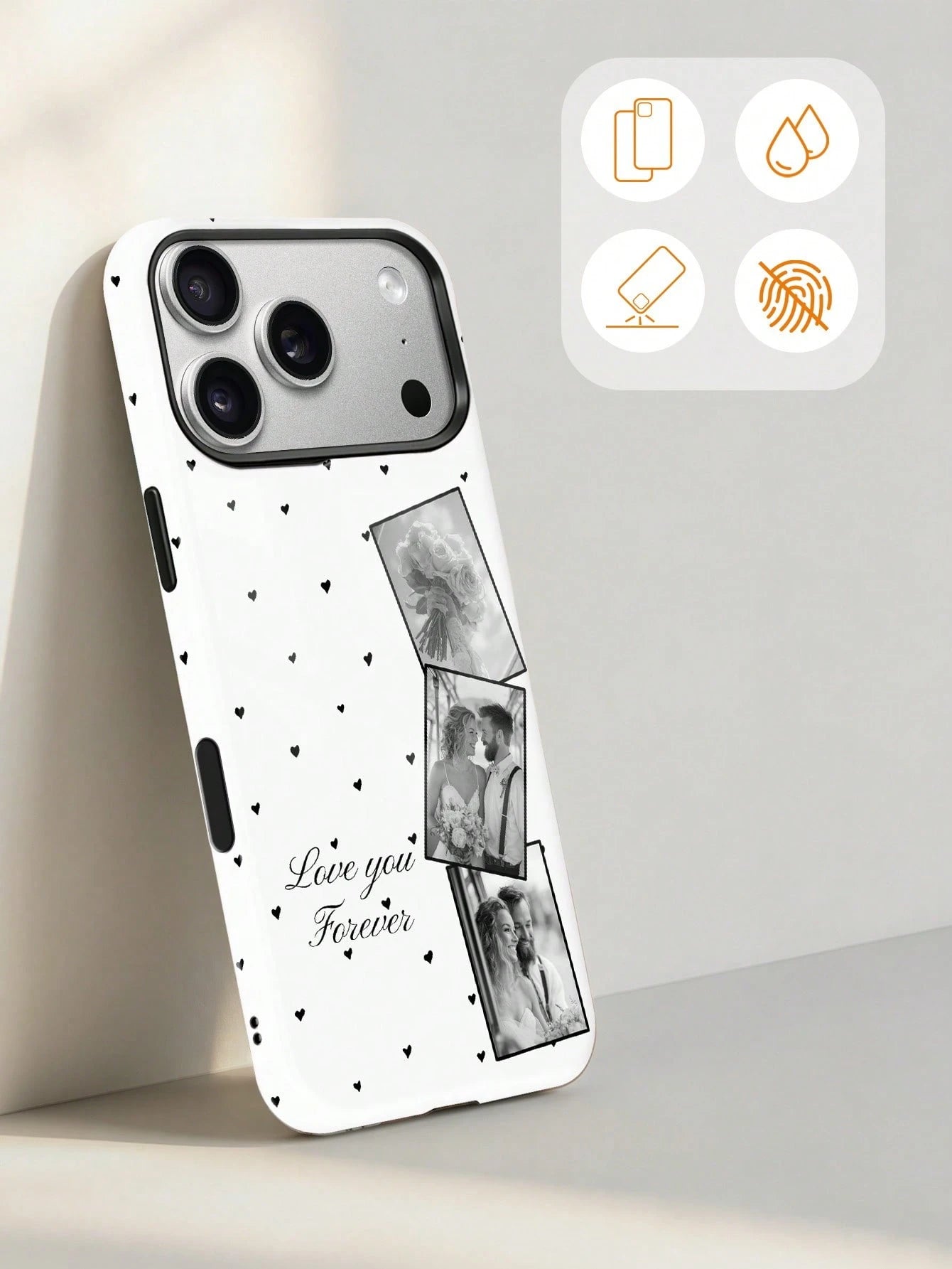 1pc- Customizable Magnetic Phone Case, Film Glossy 2-In-1 Full Coverage Design, Heart 3-Photo Protective Shell With Multiple Base Colors, Including Wedding, Couple, Daily Moments, Family, Pet, Vacati