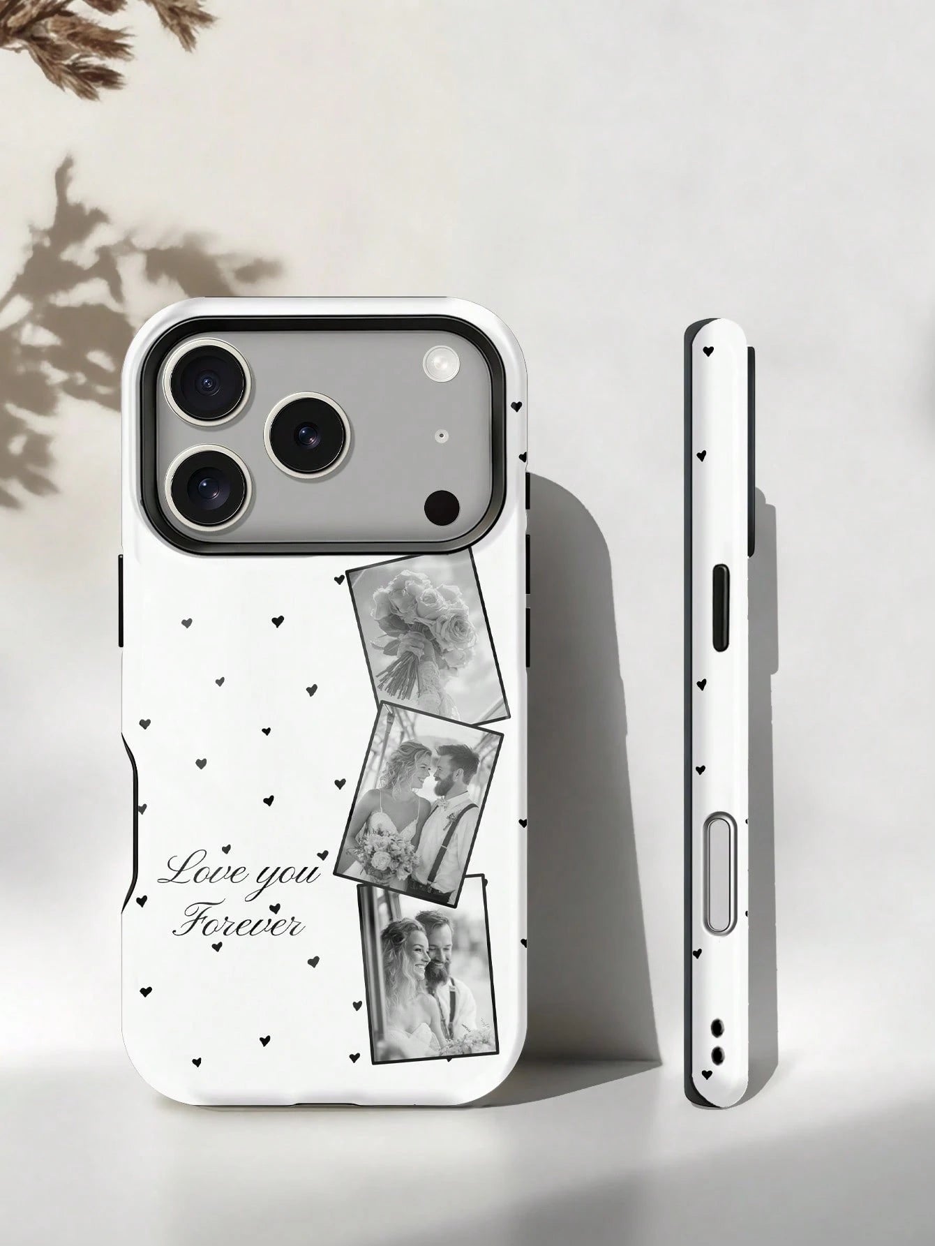 1pc- Customizable Magnetic Phone Case, Film Glossy 2-In-1 Full Coverage Design, Heart 3-Photo Protective Shell With Multiple Base Colors, Including Wedding, Couple, Daily Moments, Family, Pet, Vacati