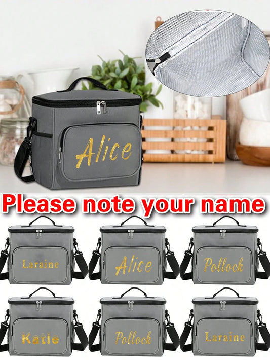 1pc Customized Crossbody Lunch Bag, Large Capacity, 4 Font Options, Customizable Name & Pattern, Men's Student Insulated Lunch Bag, With Side Pocket, Crossbody Bag, Shoulder Bag, Letters A To Z, Bear