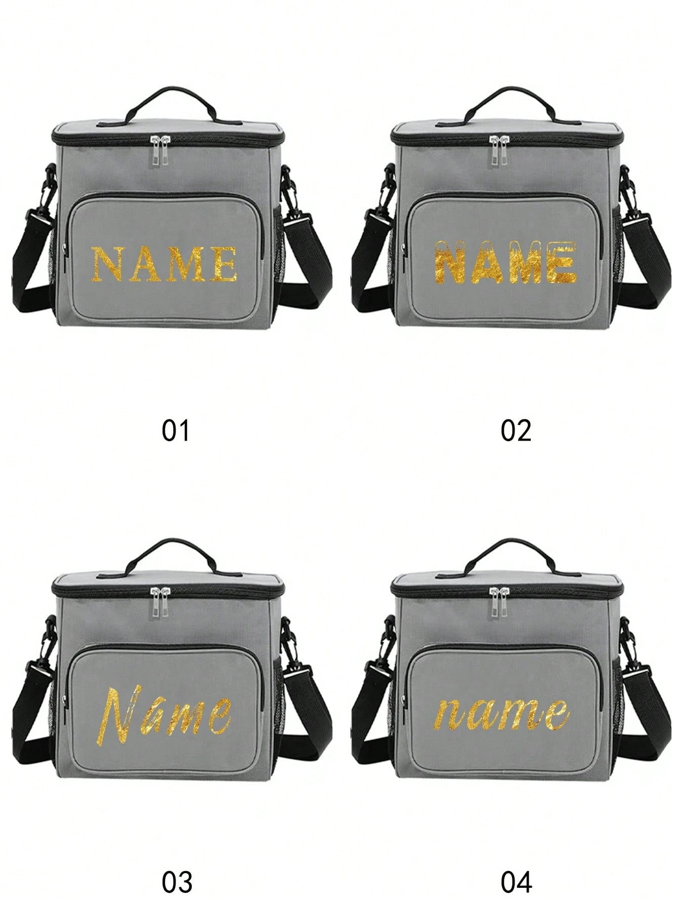 1pc Customized Crossbody Lunch Bag, Large Capacity, 4 Font Options, Customizable Name & Pattern, Men's Student Insulated Lunch Bag, With Side Pocket, Crossbody Bag, Shoulder Bag, Letters A To Z, Bear