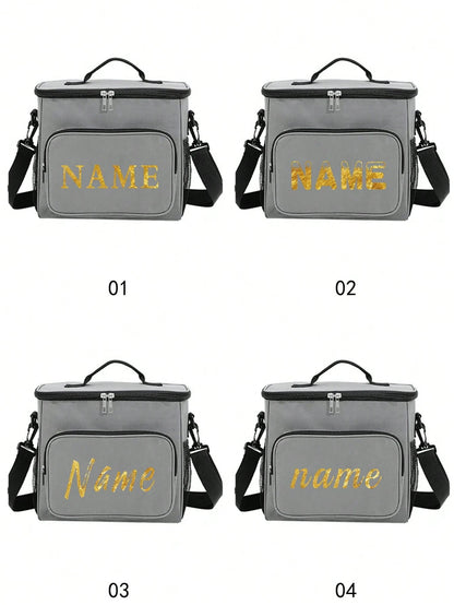 1pc Customized Crossbody Lunch Bag, Large Capacity, 4 Font Options, Customizable Name & Pattern, Men's Student Insulated Lunch Bag, With Side Pocket, Crossbody Bag, Shoulder Bag, Letters A To Z, Bear