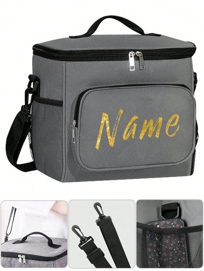 1pc Customized Crossbody Lunch Bag, Large Capacity, 4 Font Options, Customizable Name & Pattern, Men's Student Insulated Lunch Bag, With Side Pocket, Crossbody Bag, Shoulder Bag, Letters A To Z, Bear