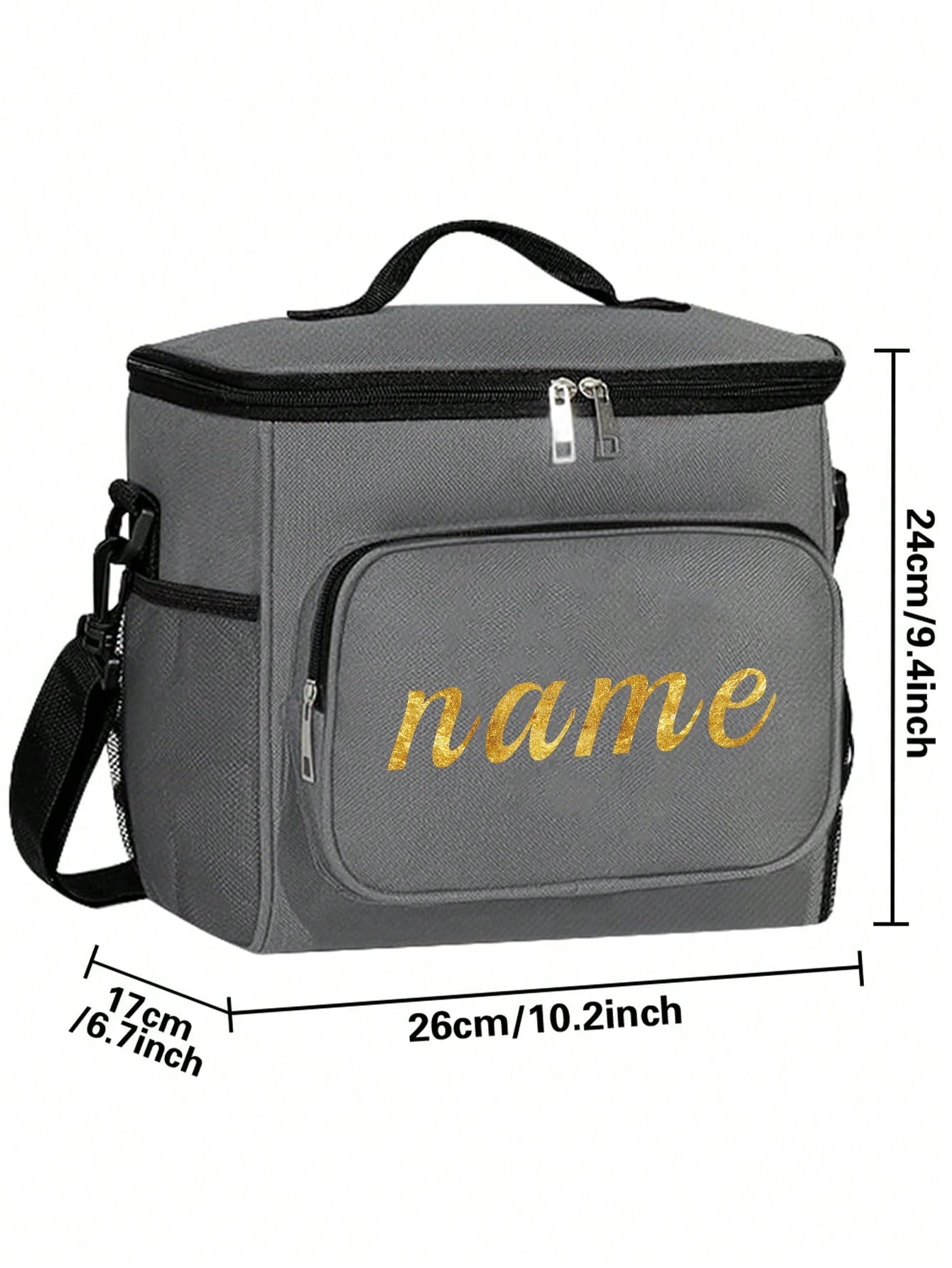 1pc Customized Crossbody Lunch Bag, Large Capacity, 4 Font Options, Customizable Name & Pattern, Men's Student Insulated Lunch Bag, With Side Pocket, Crossbody Bag, Shoulder Bag, Letters A To Z, Bear