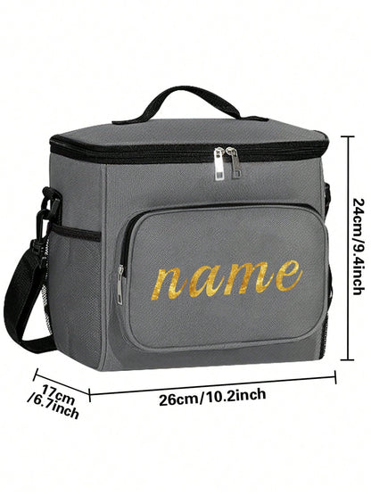 1pc Customized Crossbody Lunch Bag, Large Capacity, 4 Font Options, Customizable Name & Pattern, Men's Student Insulated Lunch Bag, With Side Pocket, Crossbody Bag, Shoulder Bag, Letters A To Z, Bear