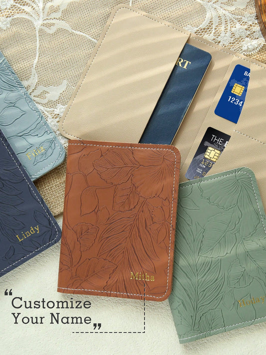 1pc Customized Name Passport Holder, Gold Letter Name Engraved Floral Pattern Vegan Leather Passport Cover, Handmade Elegant Birthday Bridesmaid Gift For Friends