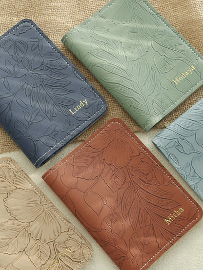 1pc Customized Name Passport Holder, Gold Letter Name Engraved Floral Pattern Vegan Leather Passport Cover, Handmade Elegant Birthday Bridesmaid Gift For Friends