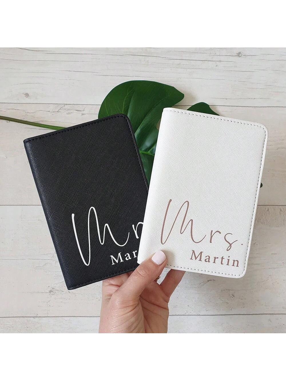 1pc Customized PU Leather Passport Holder & Luggage Tag Travel Set, Gift For Newlywed Mr. & Mrs. Letter Portable, Versatile, Large Capacity, Vacay Vibes/Vacation, Minimalist, Leisure, Preppy, Business