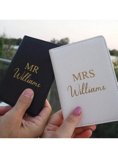 1pc Customized PU Leather Passport Holder & Luggage Tag Travel Set, Gift For Newlywed Mr. & Mrs. Letter Portable, Versatile, Large Capacity, Vacay Vibes/Vacation, Minimalist, Leisure, Preppy, Business