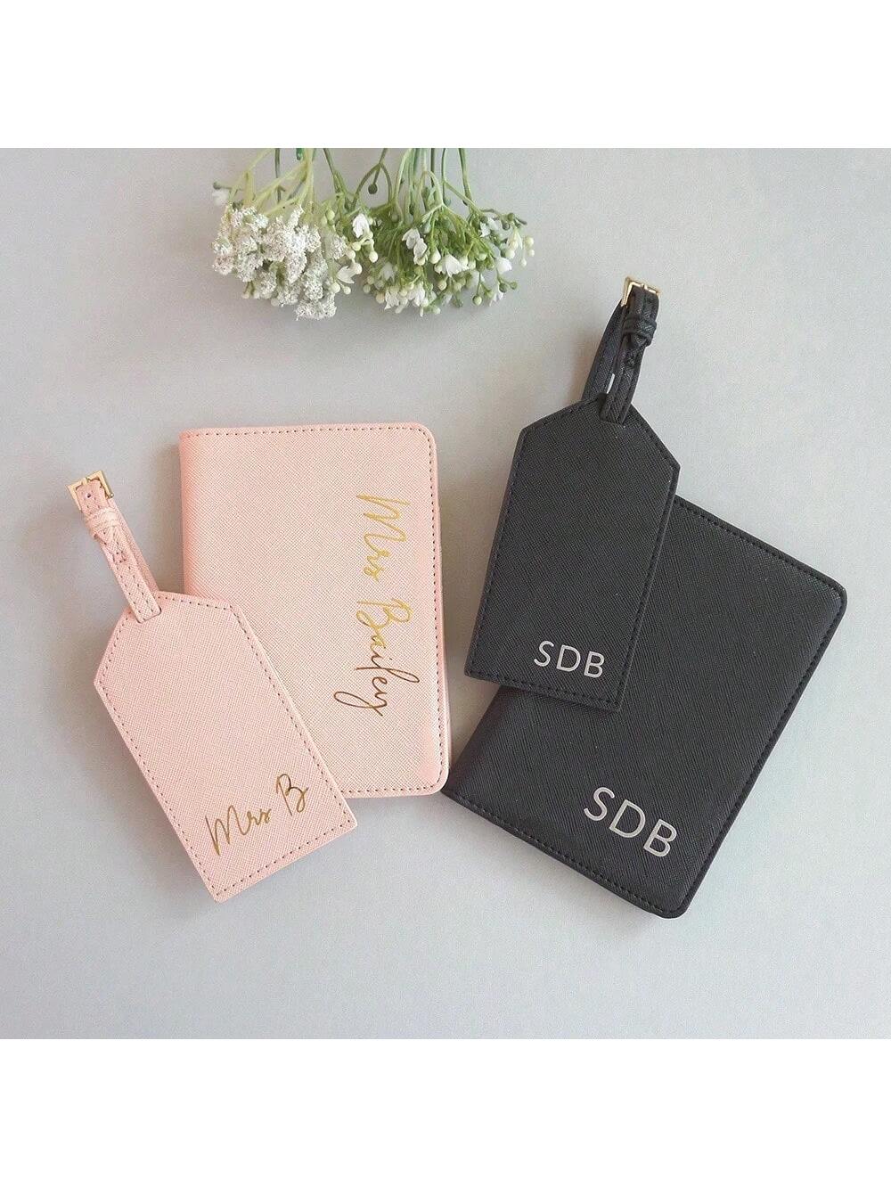 1pc Customized PU Leather Passport Holder & Luggage Tag Travel Set, Gift For Newlywed Mr. & Mrs. Letter Portable, Versatile, Large Capacity, Vacay Vibes/Vacation, Minimalist, Leisure, Preppy, Business