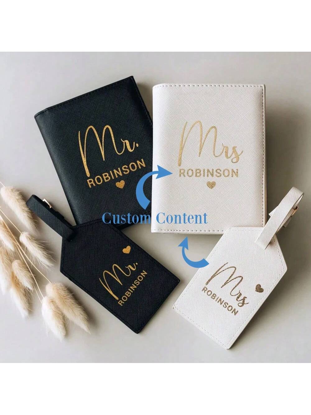1pc Customized PU Leather Passport Holder & Luggage Tag Travel Set, Gift For Newlywed Mr. & Mrs. Letter Portable, Versatile, Large Capacity, Vacay Vibes/Vacation, Minimalist, Leisure, Preppy, Business