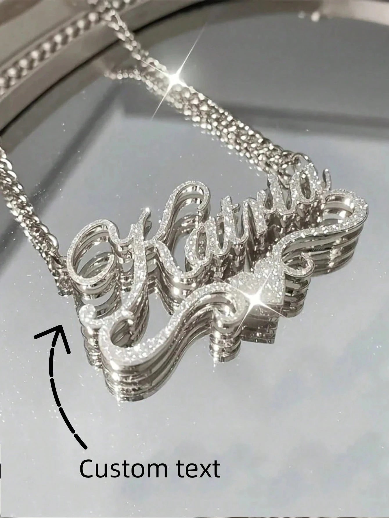 1pc Customized Stainless Steel Double-Layer Necklace, Designed With Heart And Letter Pendants. Shines Brightly Under Light With Natural Filtering Effect. An Ideal Gift For Couples, Friends And Family.