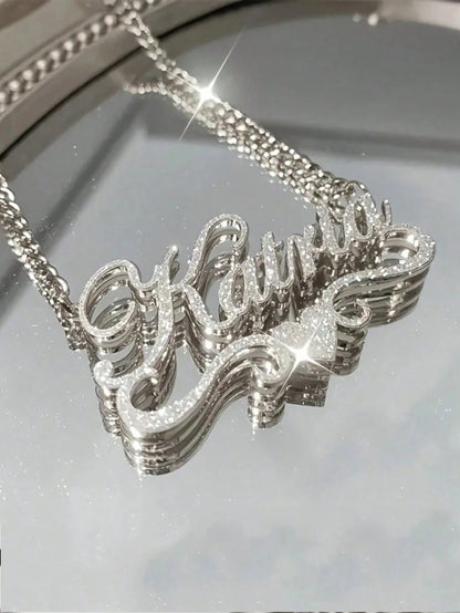1pc Customized Stainless Steel Double-Layer Necklace, Designed With Heart And Letter Pendants. Shines Brightly Under Light With Natural Filtering Effect. An Ideal Gift For Couples, Friends And Family.