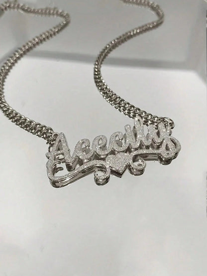 1pc Customized Stainless Steel Double-Layer Necklace, Designed With Heart And Letter Pendants. Shines Brightly Under Light With Natural Filtering Effect. An Ideal Gift For Couples, Friends And Family.