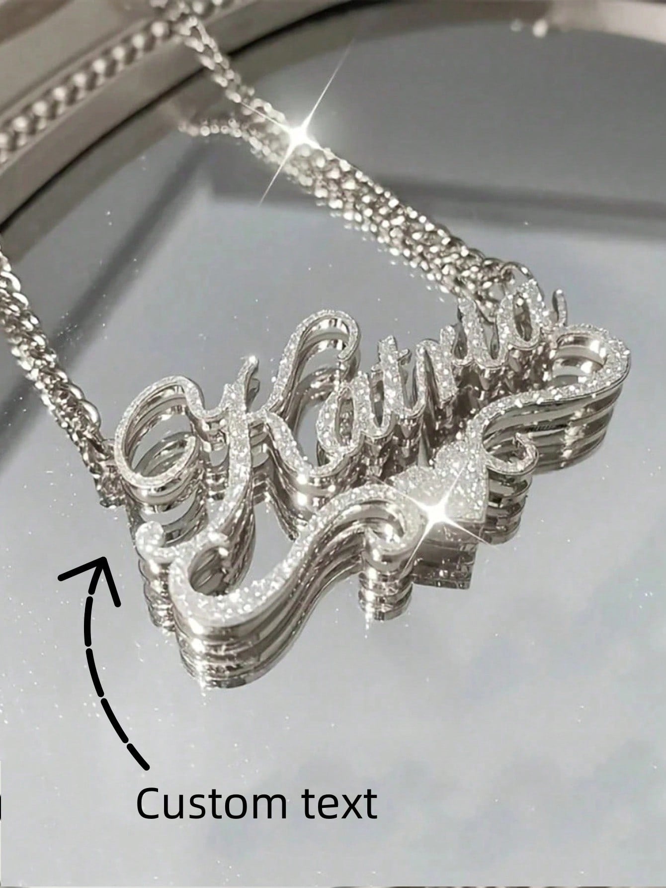 1pc Customized Stainless Steel Double-Layer Necklace, Designed With Heart And Letter Pendants. Shines Brightly Under Light With Natural Filtering Effect. An Ideal Gift For Couples, Friends And Family.
