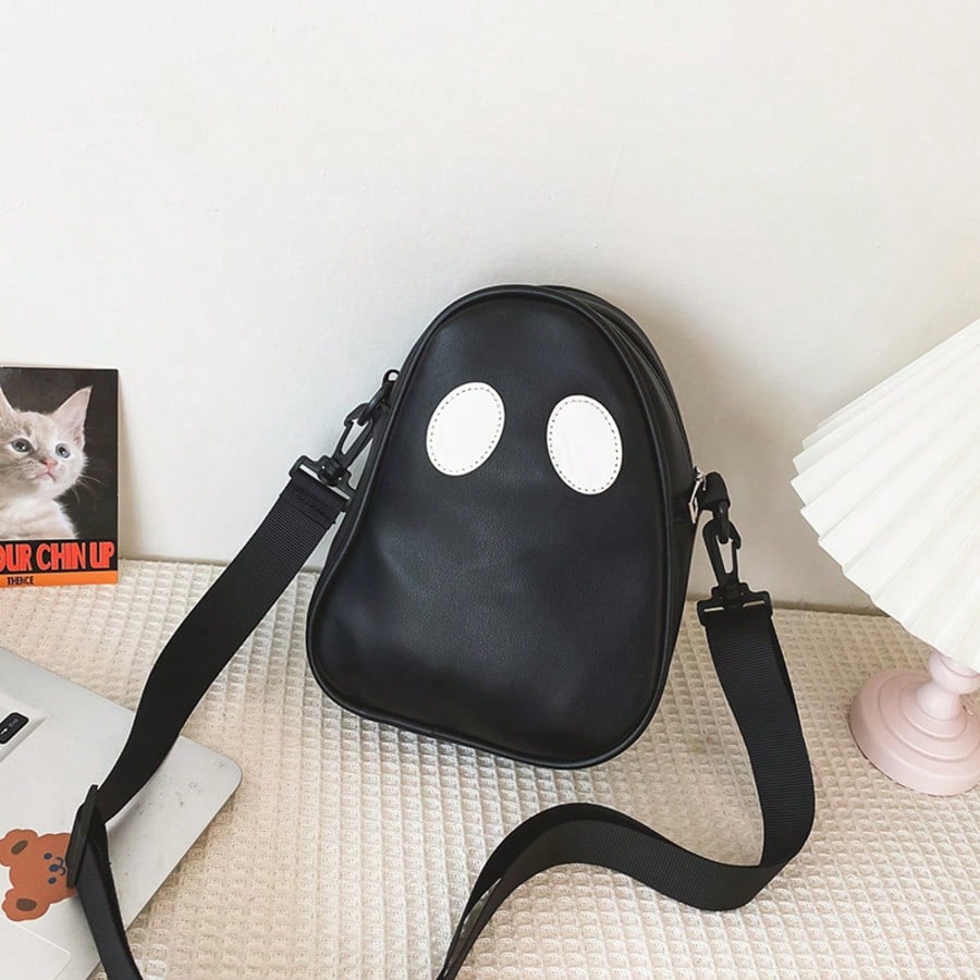 1pc Cute Ghost Shaped Crossbody Bag, Halloween Novelty Bag, Adjustable Strap Mini Shoulder Bag For Spooky Season & Daily Outfits