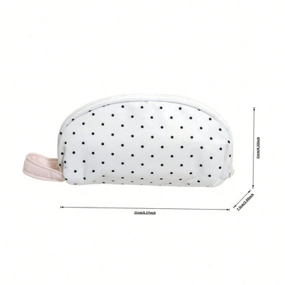 1pc Cute Multi-Compartment Stationery Storage Bag, Beige Polka Dot Design, Suitable For Students Classroom Learning, Back To School, First Day Of School