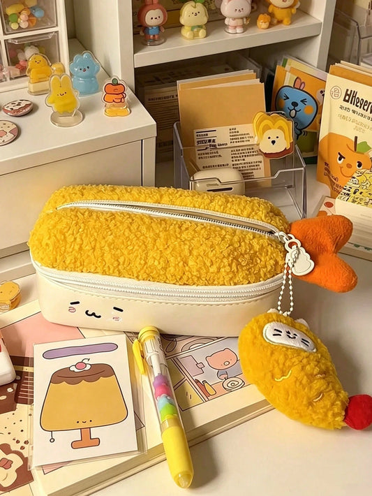 1pc Cute Tempura Fried Shrimp Plush Pencil Case, Large Capacity Multi-Compartment Stationery Storage Bag, Matching Fried Shrimp P, First Day Of School