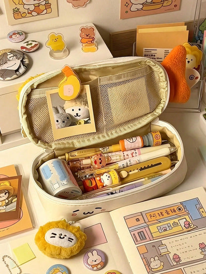 1pc Cute Tempura Fried Shrimp Plush Pencil Case, Large Capacity Multi-Compartment Stationery Storage Bag, Matching Fried Shrimp P, First Day Of School
