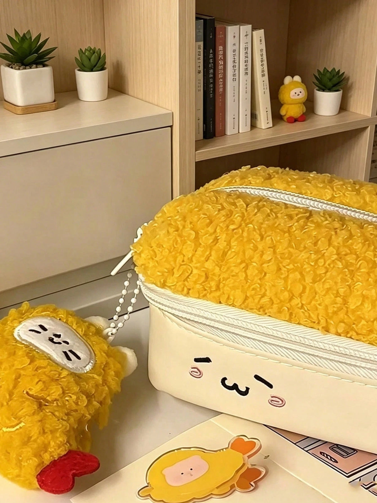 1pc Cute Tempura Fried Shrimp Plush Pencil Case, Large Capacity Multi-Compartment Stationery Storage Bag, Matching Fried Shrimp P, First Day Of School