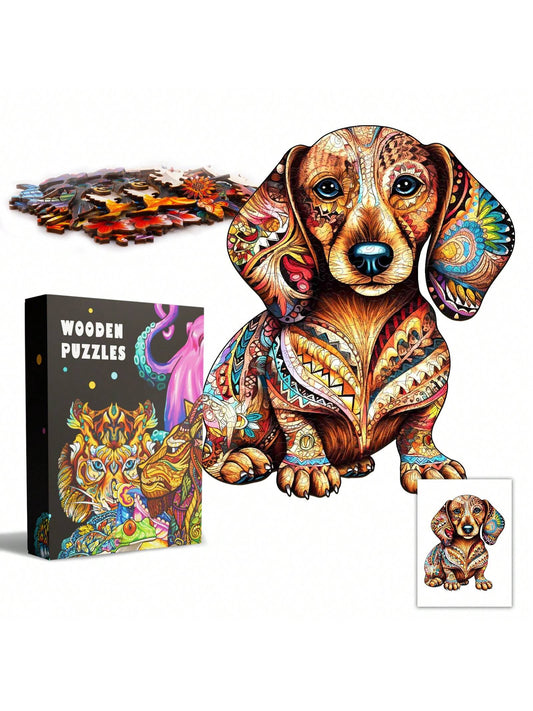 1PC DACHSHUND Wooden Irregular Puzzle, Animal-Shaped 2D Jigsaw Toy For Kids And Adults. Educational Game, Great Gift For Party, Holiday, Christmas And Birthday. Unique Magical Desktop Decor & Creative