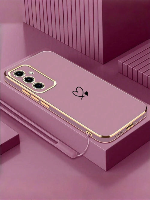 1PC[Daily Essential]Pink/Purple Electroplated TPU Phone Case, Compatible With Apple 17Air/17Pro/17Pro Max| Gold-Rimmed Lens Frame + Body Edge + Silver Heart Decoration + Silicone Lanyard| Versatile
