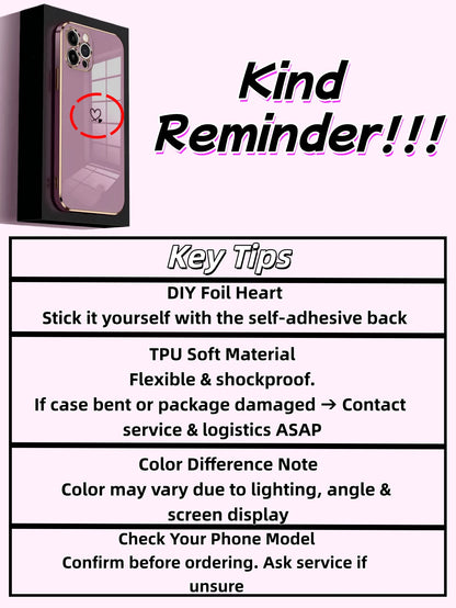 1PC[Daily Essential]Pink/Purple Electroplated TPU Phone Case, Compatible With Apple 17Air/17Pro/17Pro Max| Gold-Rimmed Lens Frame + Body Edge + Silver Heart Decoration + Silicone Lanyard| Versatile