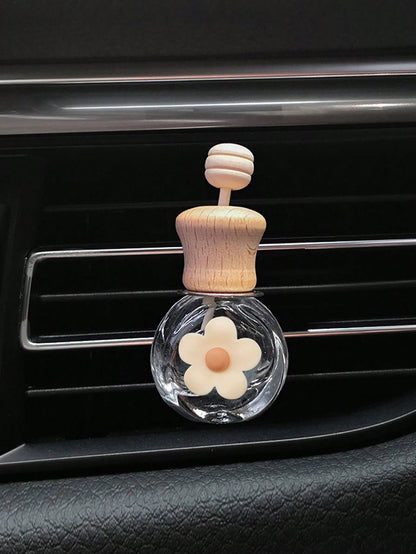 1pc Daisy Fragrance Bottle Car Air Vent Fragrance Diffuser With Clip, Empty Essential Oil Container Car Interior Decoration