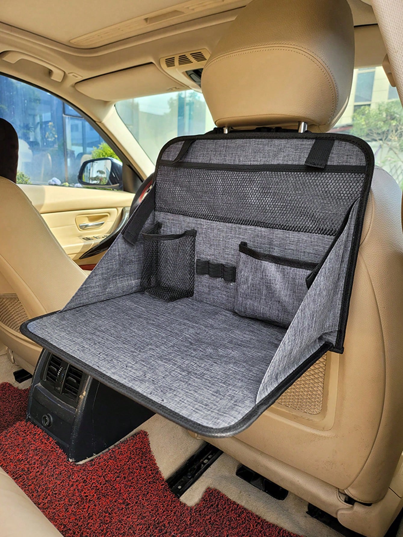 1pc Dark Grey Oxford Cloth Car Seat Back Storage Bag, Car Interior Organizer