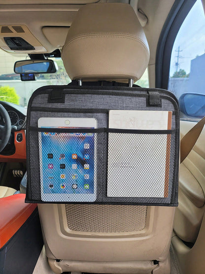 1pc Dark Grey Oxford Cloth Car Seat Back Storage Bag, Car Interior Organizer
