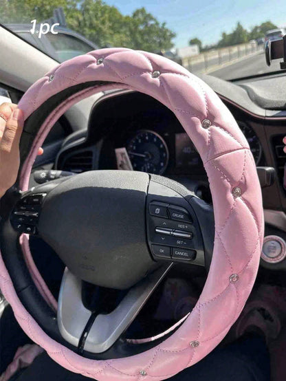1pc Diamond Leather Shiny Universal Car Steering Wheel Cover 15 Inch- Black & White