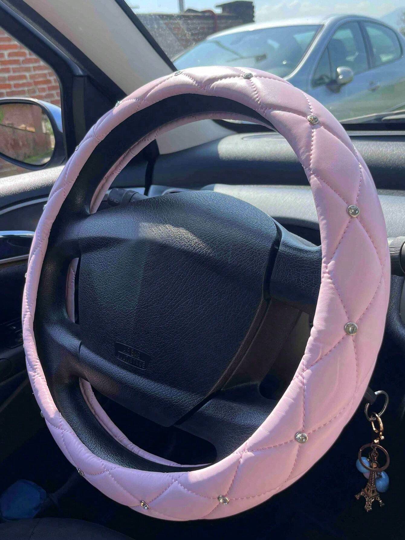 1pc Diamond Leather Shiny Universal Car Steering Wheel Cover 15 Inch- Black & White