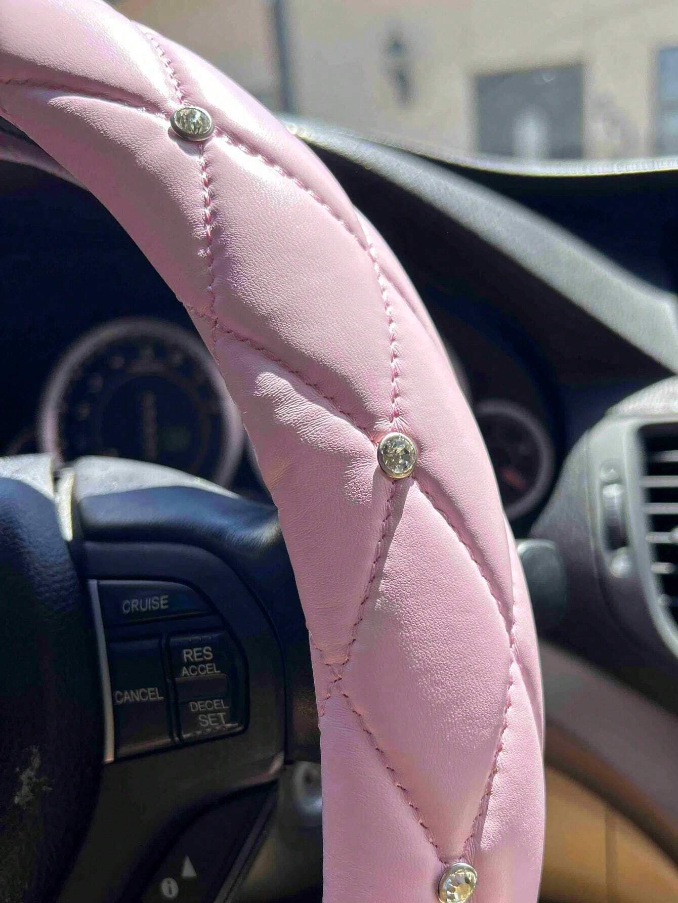 1pc Diamond Leather Shiny Universal Car Steering Wheel Cover 15 Inch- Black & White