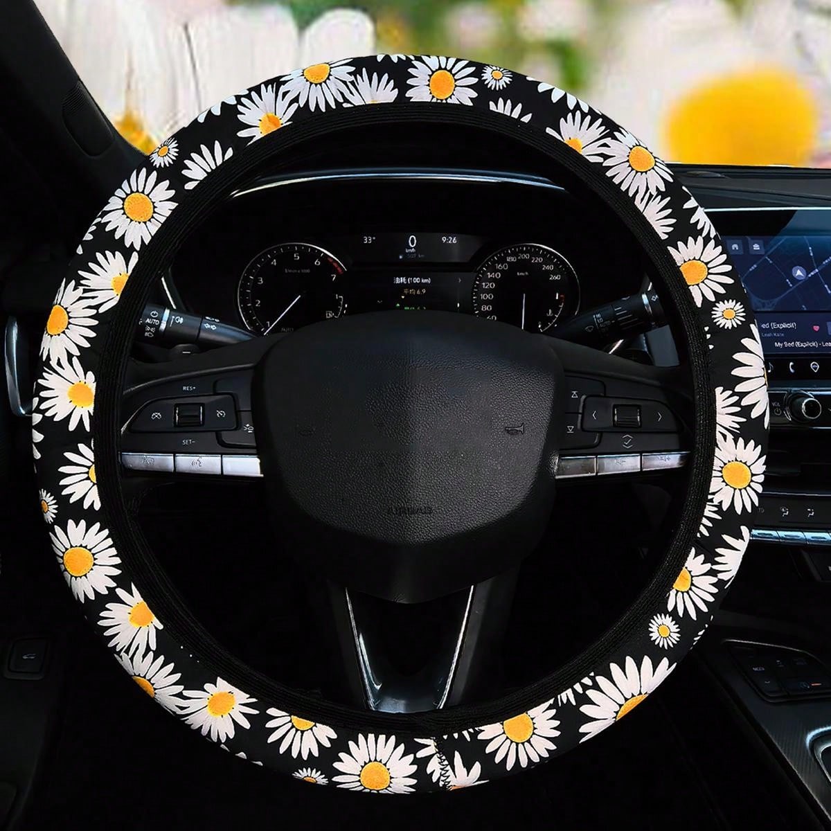 1pc Diving Material Waterproof Flower Leopard Print Footprint Cow Fabric Car No Inner Ring Steering Wheel Cover Suitable For 14.5-15 Inch Steering Wheel Cover General Motors Products
