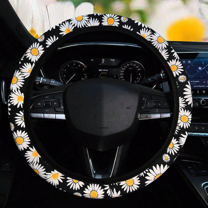 1pc Diving Material Waterproof Flower Leopard Print Footprint Cow Fabric Car No Inner Ring Steering Wheel Cover Suitable For 14.5-15 Inch Steering Wheel Cover General Motors Products