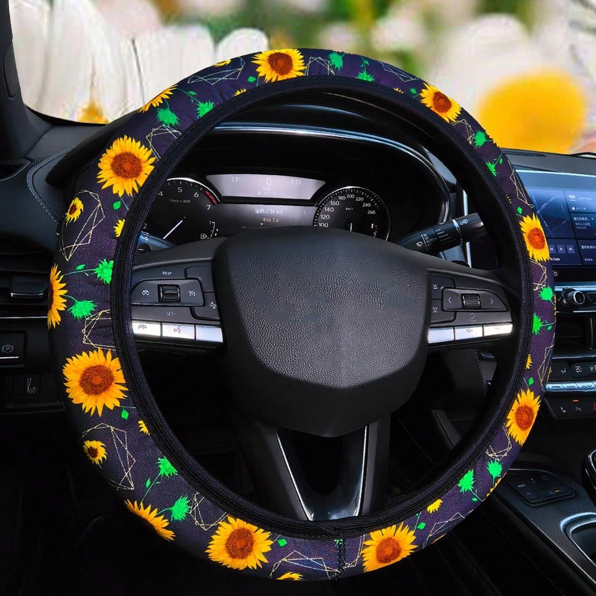 1pc Diving Material Waterproof Flower Leopard Print Footprint Cow Fabric Car No Inner Ring Steering Wheel Cover Suitable For 14.5-15 Inch Steering Wheel Cover General Motors Products