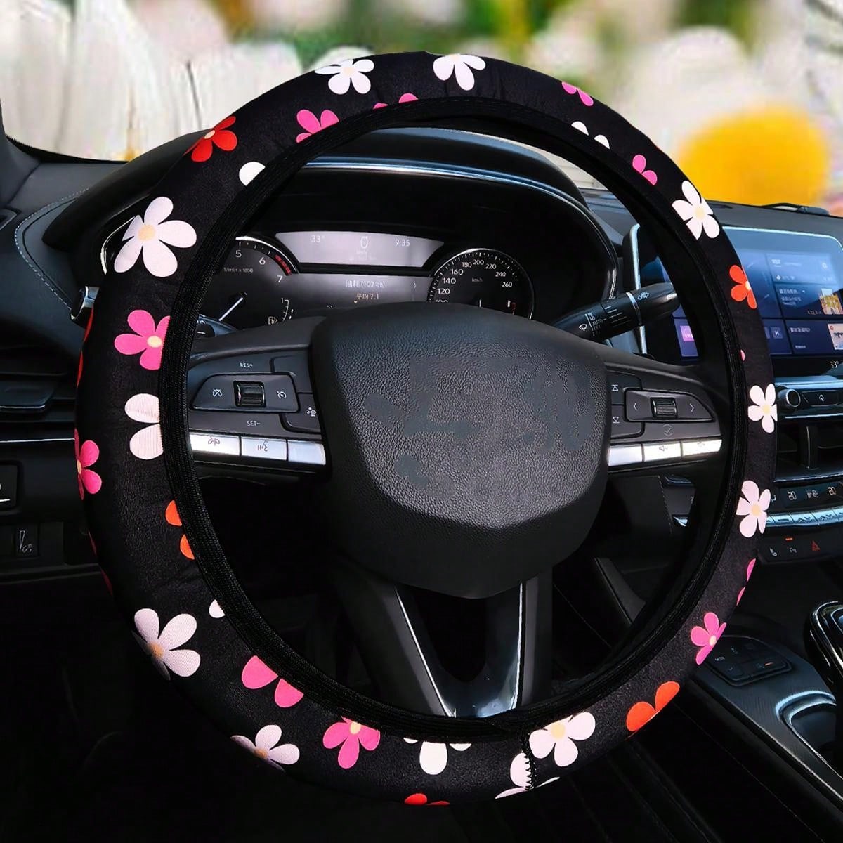 1pc Diving Material Waterproof Flower Leopard Print Footprint Cow Fabric Car No Inner Ring Steering Wheel Cover Suitable For 14.5-15 Inch Steering Wheel Cover General Motors Products